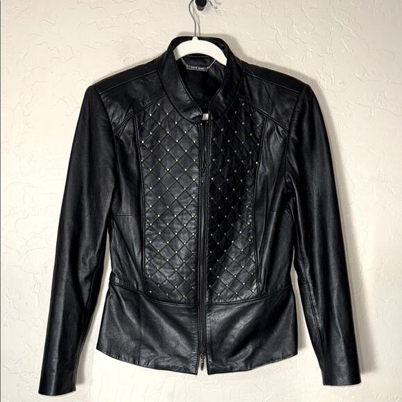 White House black leather jacket with gold studs size large - Picture 2 of 9
